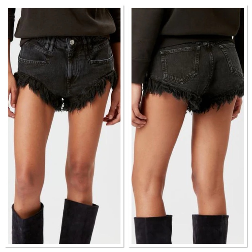 Isabel Marant Black Distressed Frayed Hem Denim Shorts